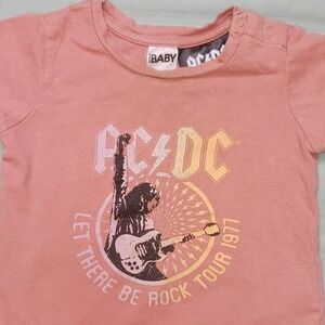 AC/DC Let There Be Rock Baby Tshirt Distressed, 2 button collar Coral Sz 6-12 mo